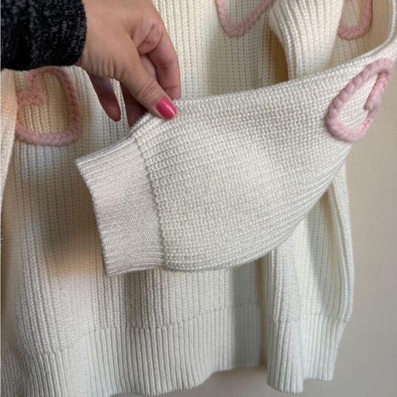 Tullabee Cream Knit Mom Sweater Pink Braided Hearts Valentine’s Day Medium - Picture 3 of 13